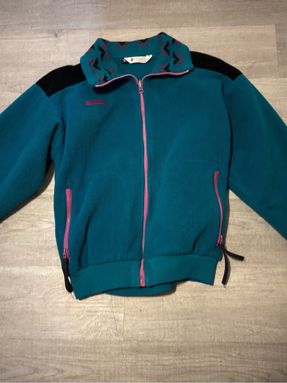 VTG 90s Columbia Fleece Womens M Teal Aztec Colorblock Retro Ski Gorpcore Tribal - Picture 3 of 8